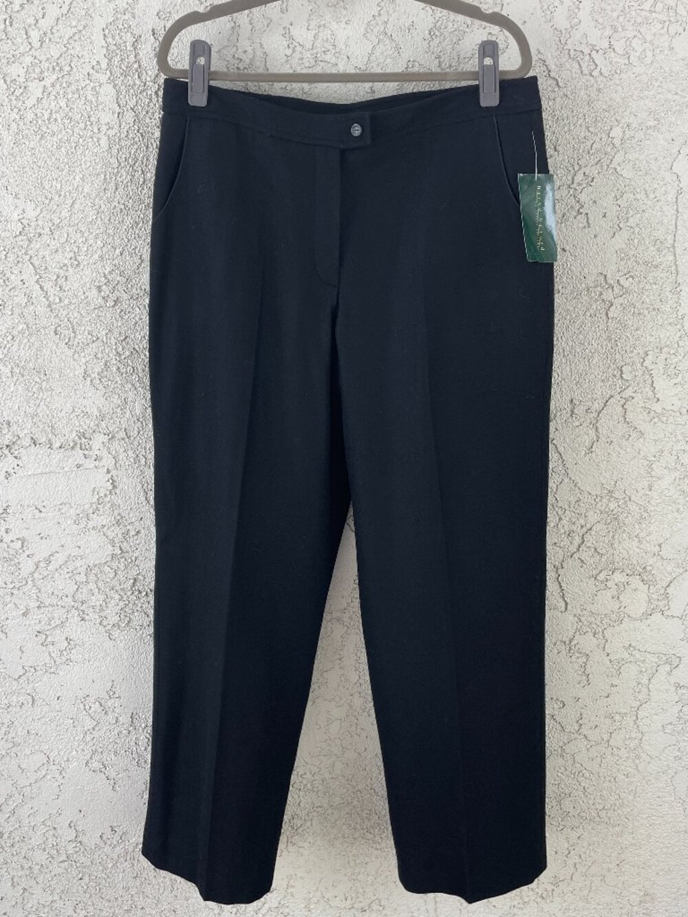 Women's Black Wool Blend Wide Leg Trousers Size 16 Vintage NWT Harve Benard